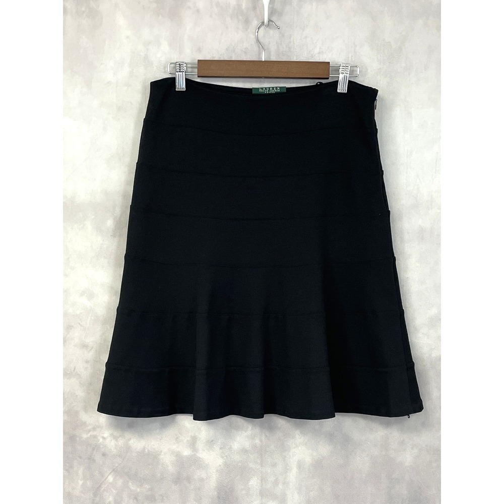 Ralph Lauren LRL Skirt Women 6P Black Tiered Stretch Flared Minimal Preppy Luxe